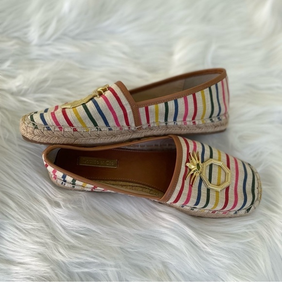 Louise et Cie striped flat espadrilles with gold pineapple - size 7.5 - Picture 3 of 13